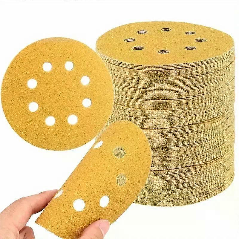 20Pcs Yellow Sanding Discs Assorted Grits 8 Holes 5Inch Sanding Disc Abrasive Tools Hook Loop Sandpaper Loop Sanding Disc