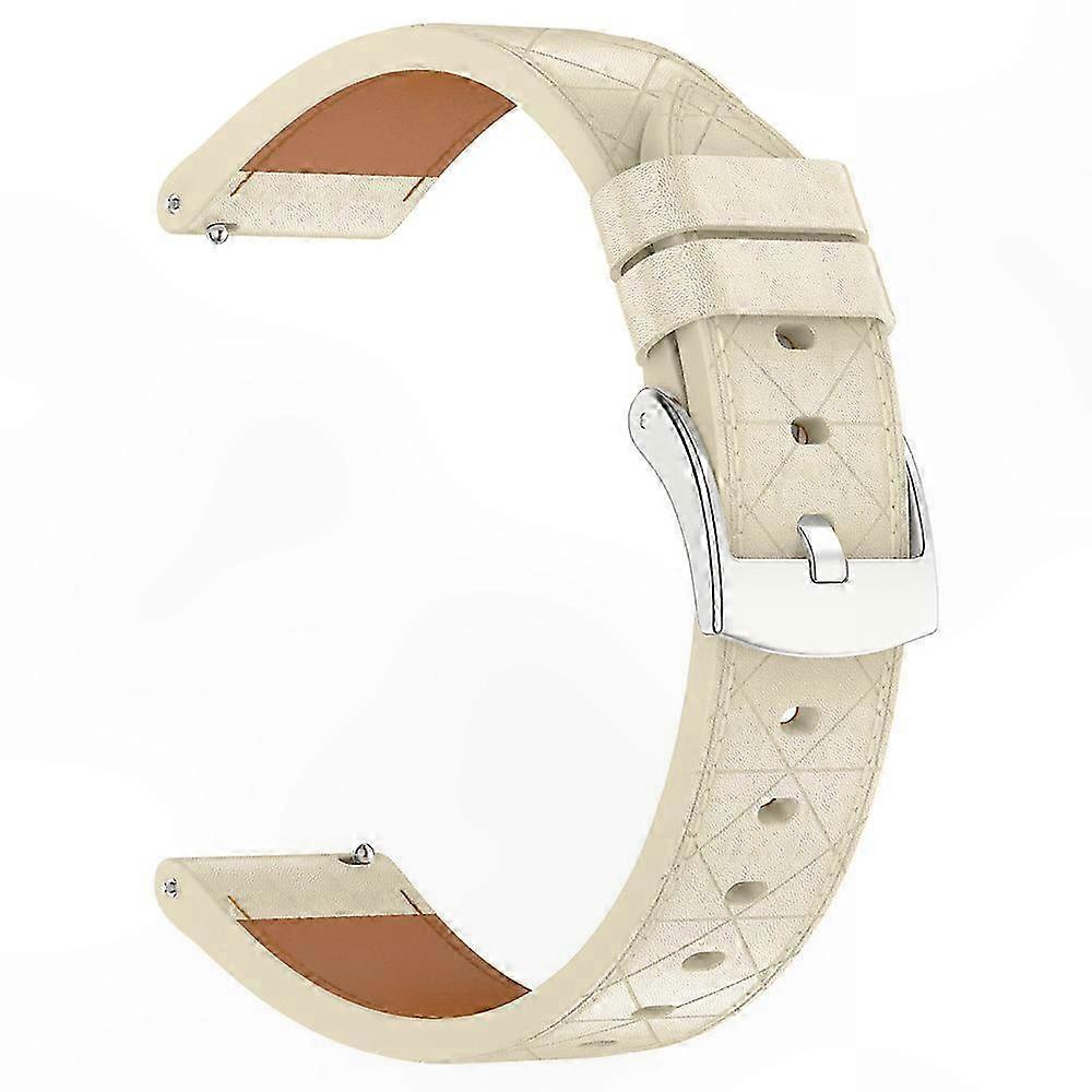 Silver Buckle Apricot 20mm Cowhide Leather Strap Compatible with Garmin Vivoactive 5 Venu 2 Plus Galaxy Watch 7