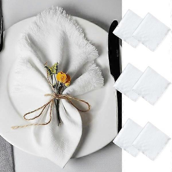 Set of 6 cloth napkins, fringed fabric napkins, washable and reusable