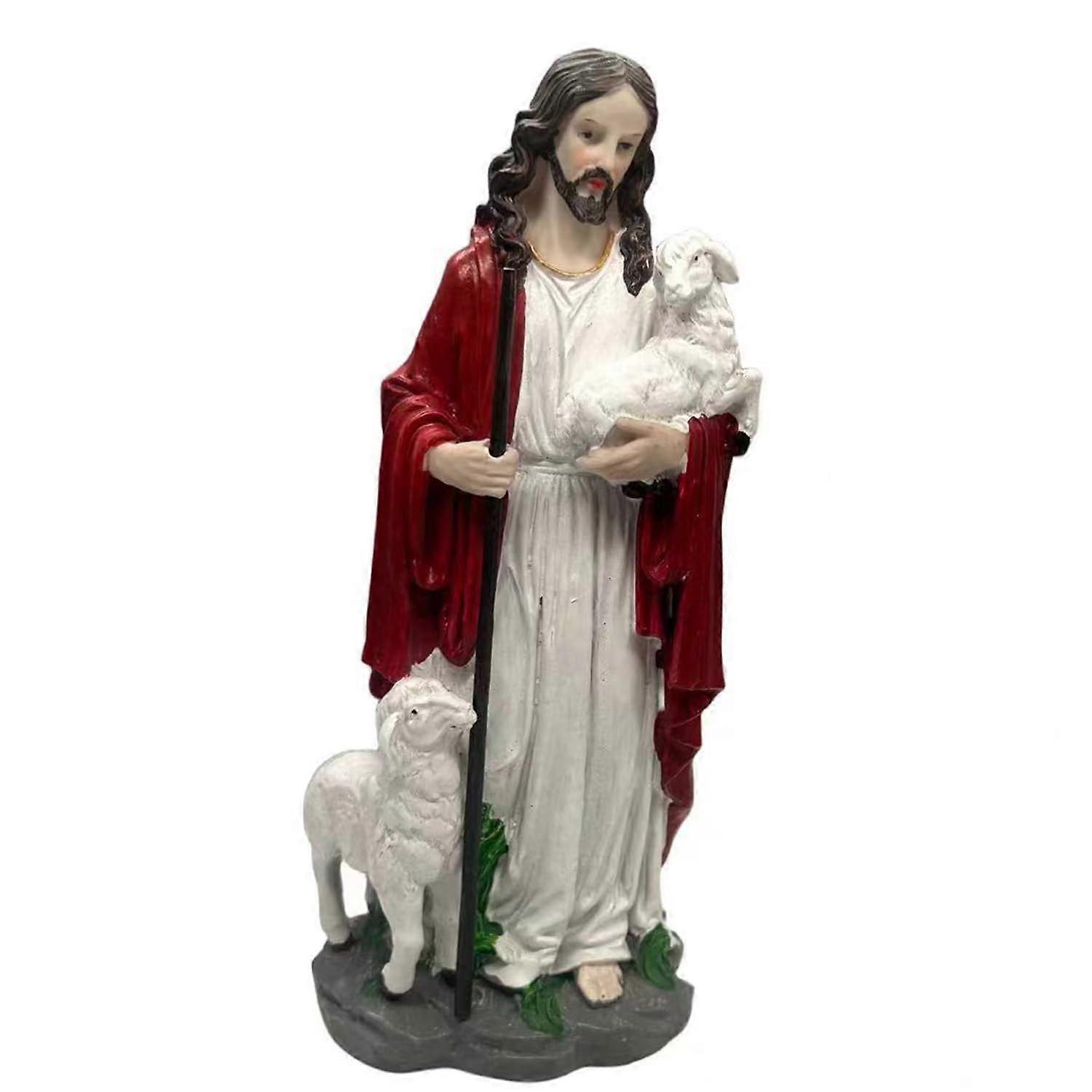 Jesus with Lamb Figure, 11.8" Decorative Jesus The Shepherd Figurine, Renaissance Collection, Resin and Stone Religious Gift