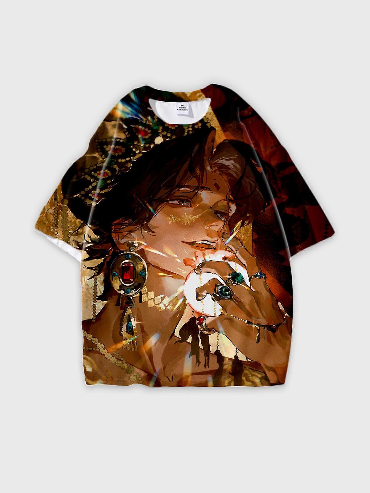 T-Shirt Round Neck, Loose Short Sleeve Sultan’s Game Graphic Tee, Unisex Summer Casual Top V3056