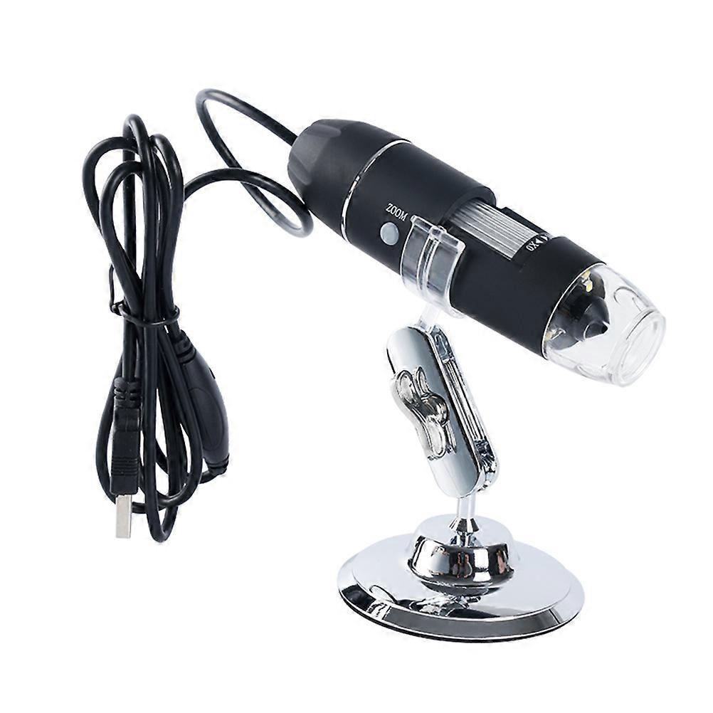 Portable USB Digital Microscope with Adhesive Stand 1600X Magnification 8 LED Black Plastic