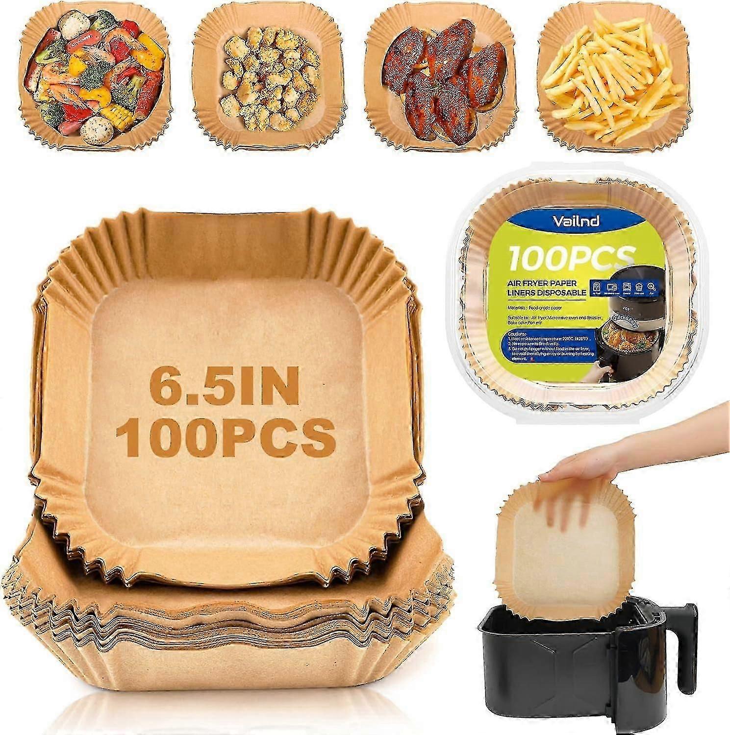 Air Fryer Paper Liners for Ninja AF100 AF101 AF161, 125Pcs Unbleached Non-Stick Parchment Baking Sheets