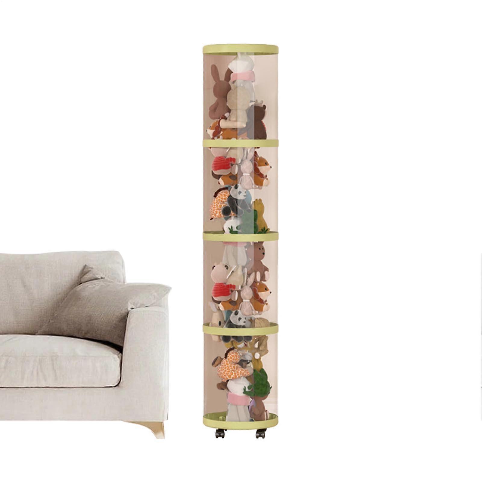 Stuffed Animal Storage Tube Clear Vertical Bucket Shelf FourLayer Mobile Toy Organizer Green Wheels