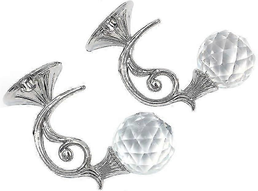2 Transparent Crystal Wall Mounted Curtain Hooks With Tassels Curtain Tie Hooks Curtain Tie Hooks (silver) (ShiKai)