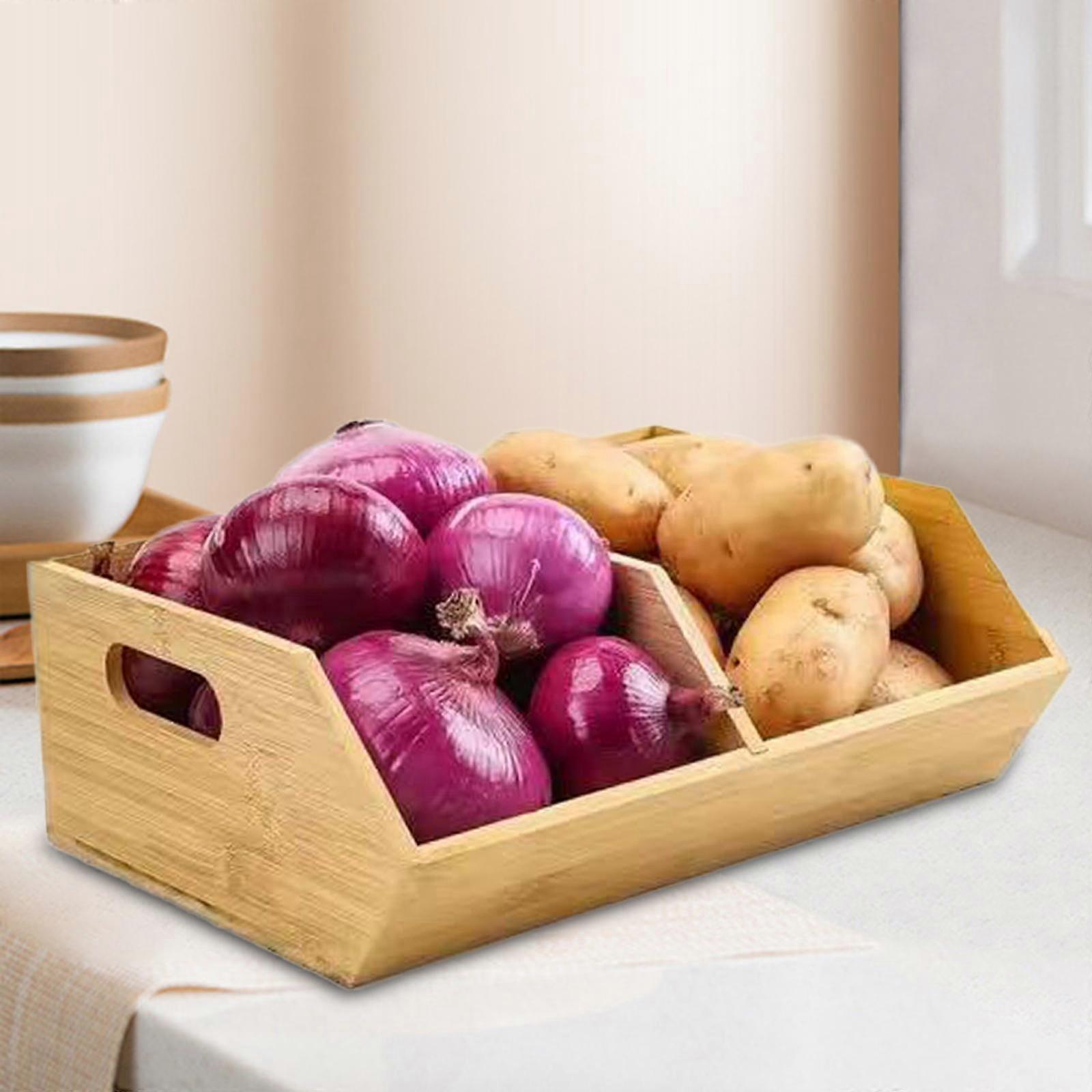 Bamboo Storage Bin Rustic Versatile with Hollow Handles Fruit Vegetable Rack