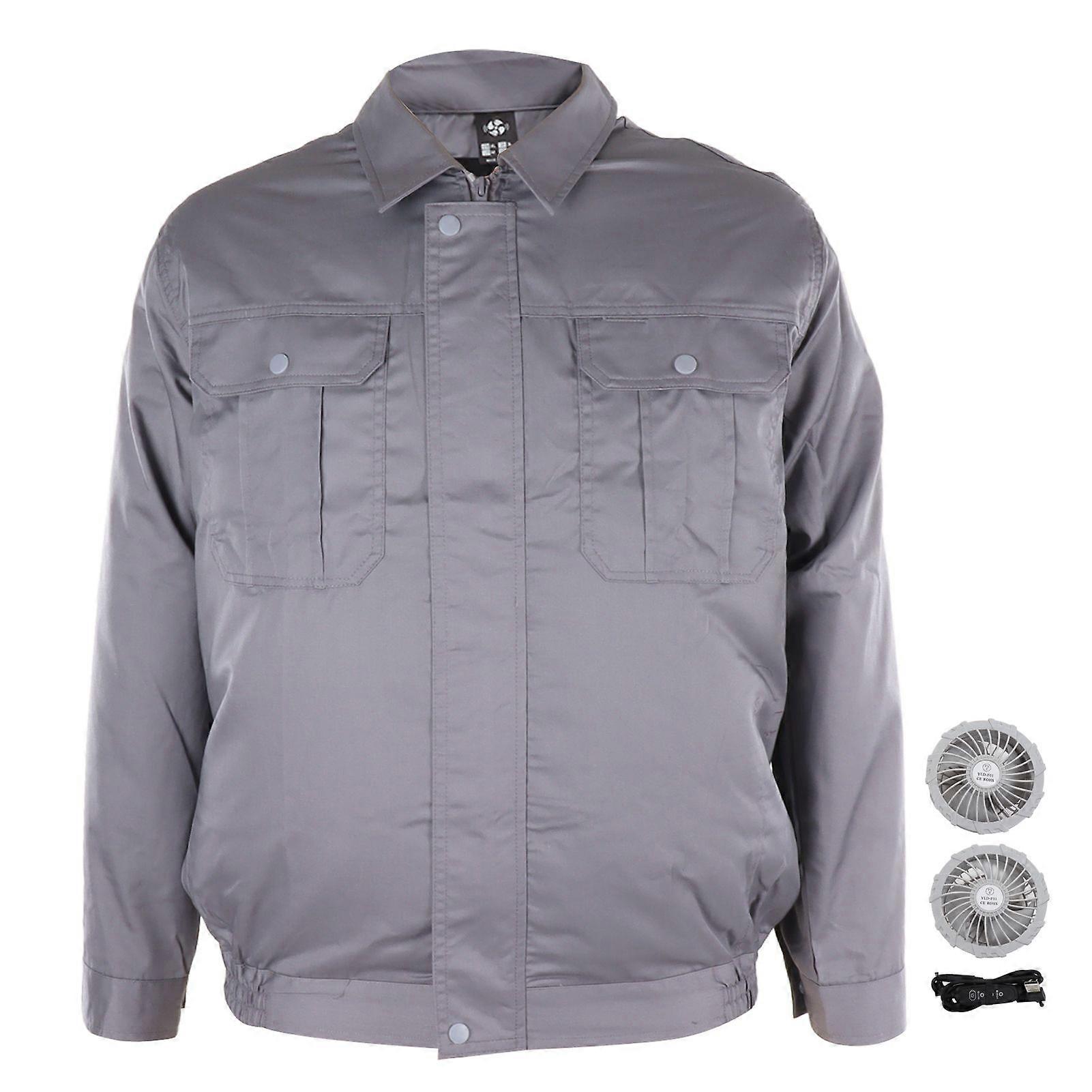 Cooling Fan Jacket Efficient Heat Dissipation UV Protection Air Conditioned Clothes with Fans for Outwork Construction XL Light Grey