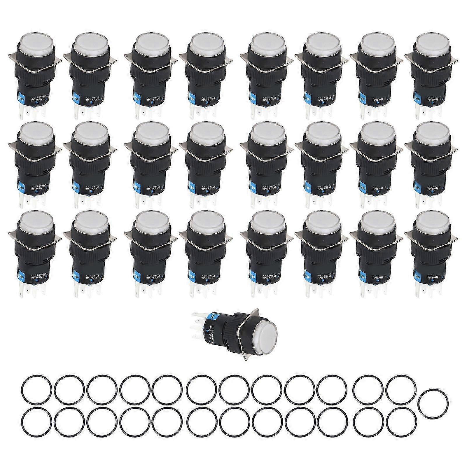 25 Pcs Momentary Push Button Switch 12V Self Reset for Home Appliance