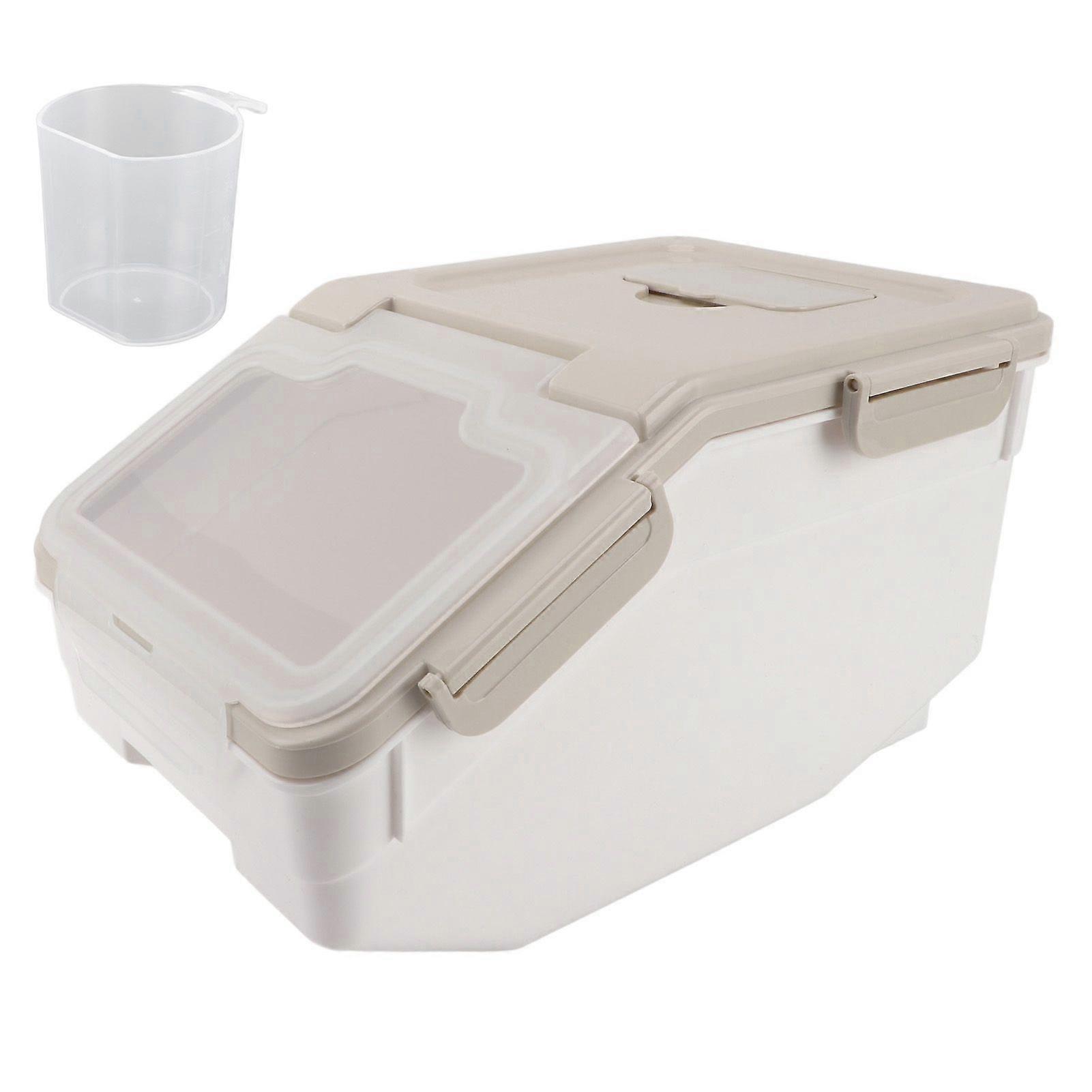Rice Container Thickened PP Airtight Waterproof with Measuring Cup Lid Rice Storage Bin for Kitchen Beige 5kg / 11lb