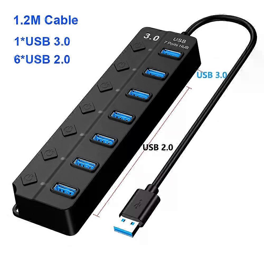 7xUSB 3.0 Hubs Multiprise USB Hub 5Gbps Transmission USB Splitter Adapter with on/off Switch USB Docking Station for PC Laptop