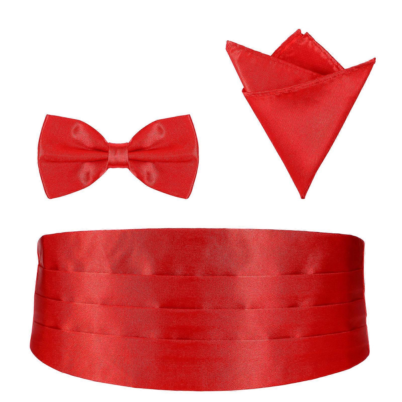 Men's Satin Bow Tie with Cummerbund and Handkerchief 6Pcs Set