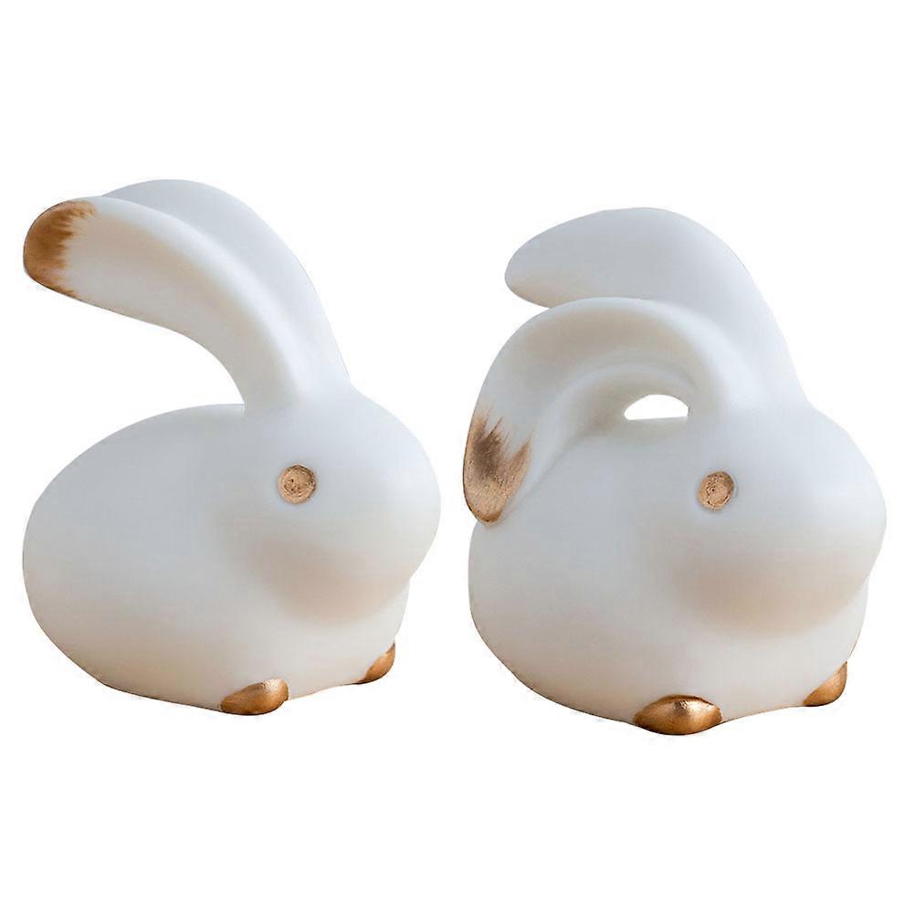 Rabbit Adornment Ceramic Decor for Desktop with 2Pcs Creative Bunny Statue