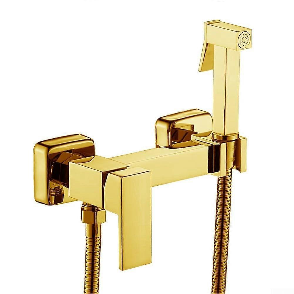 Handheld Bidet Sprayer Zinc Alloy Attachment Anti Clogging Metal Nozzle Leakproof T Valve Adjustable Water Pressure Gold