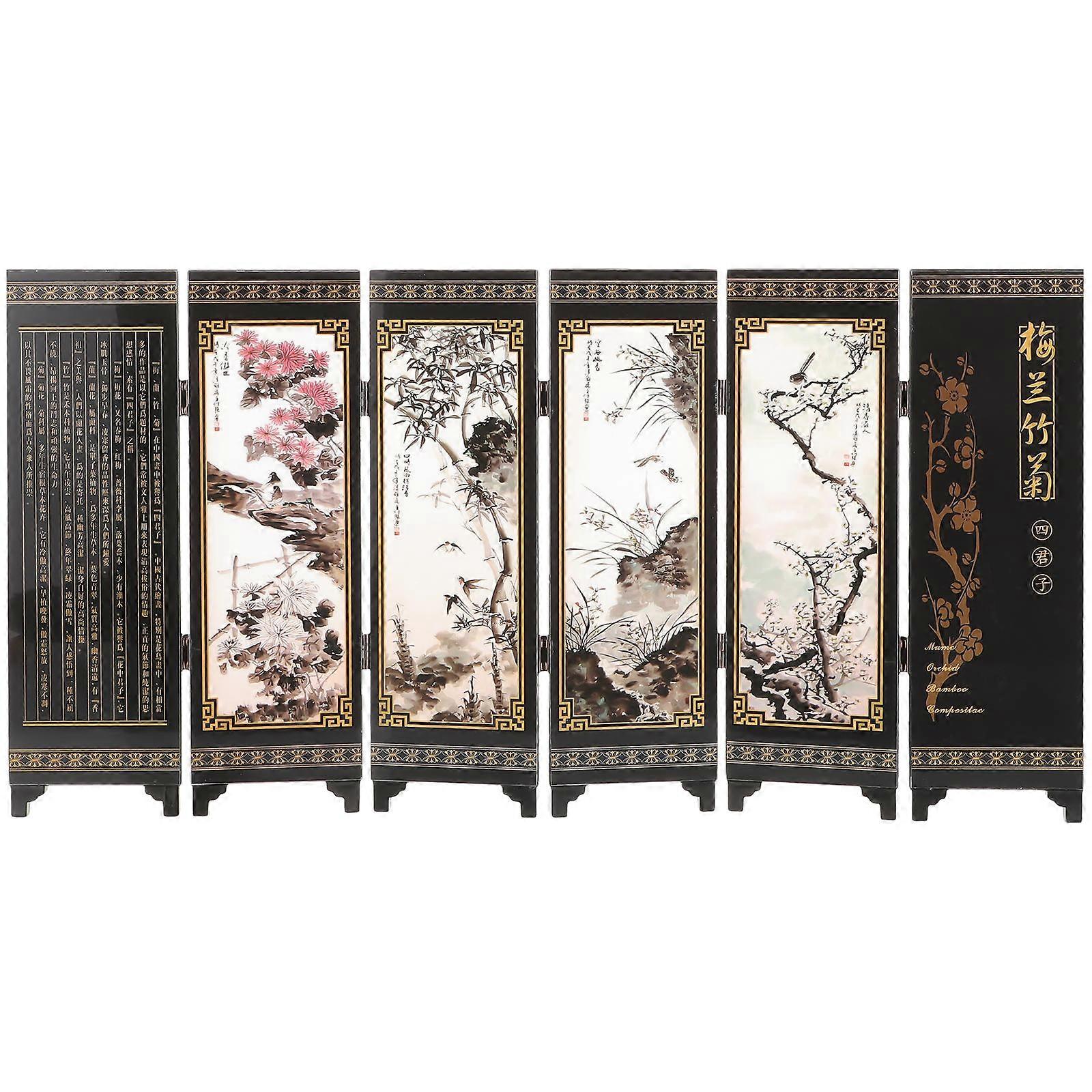 Partition Wall Divider Chinese Style Folding Screen Mini Room Decor 47x24.5cm Functional 1Set