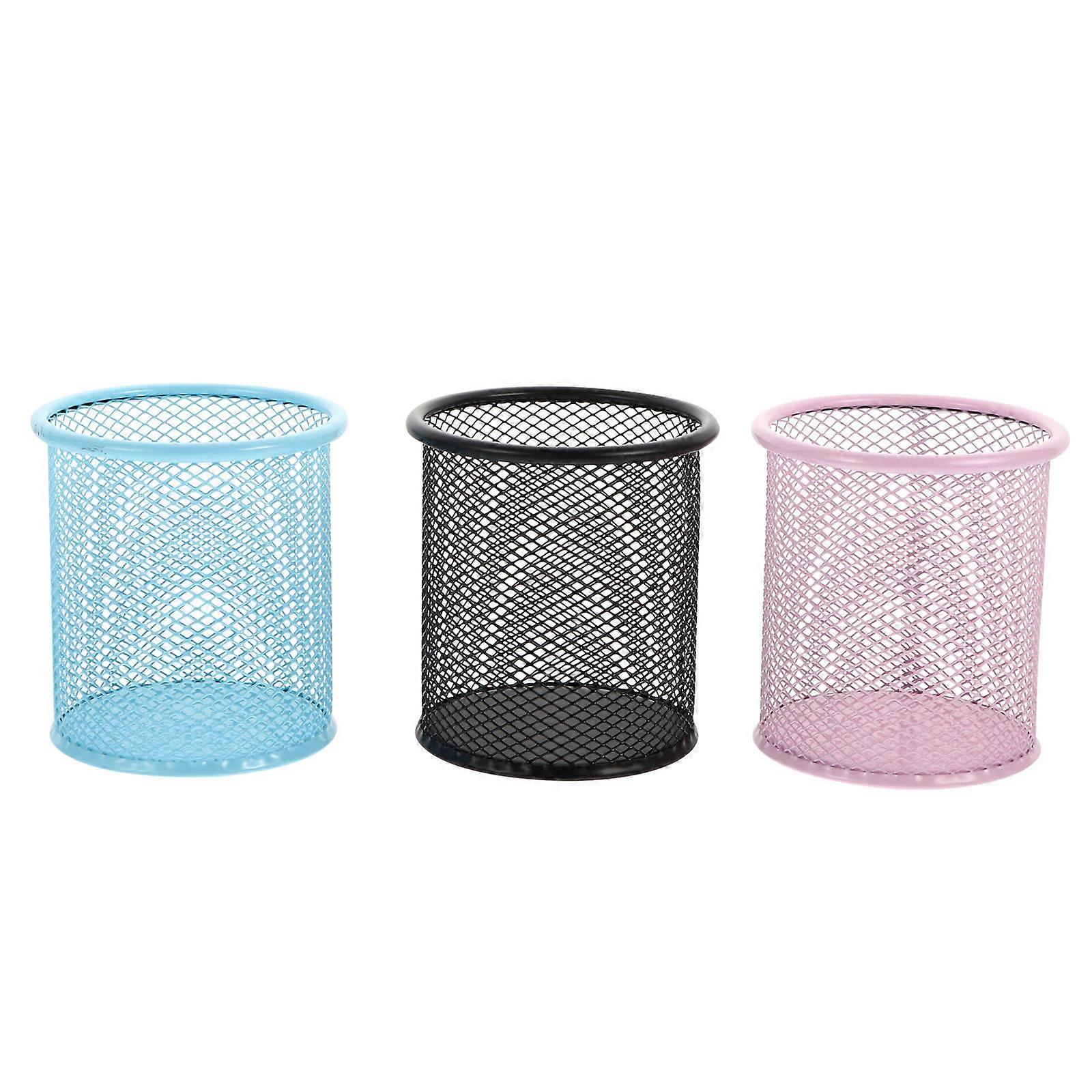 Round Metal Pen Holder For Home And Office Use Assorted Color 3Pcs