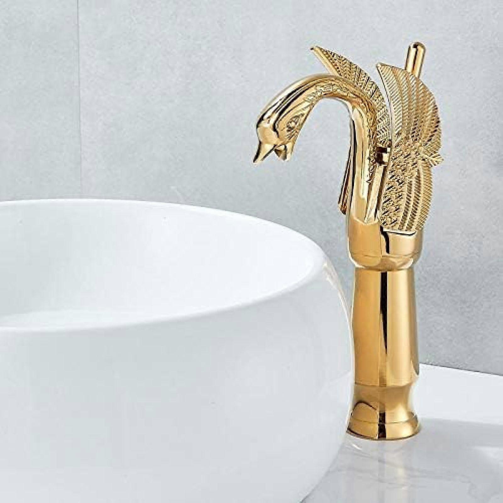 Basin Sink Faucet Swan Shape, Centerset Countertop, SingleHandle Basin Mixer Tap, Cold Hot Water, Antique Brass Finish