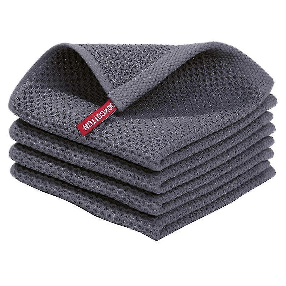 Waffle-Weave Kitchen Dish Cloths, Drying Dish Towels Dark Gray