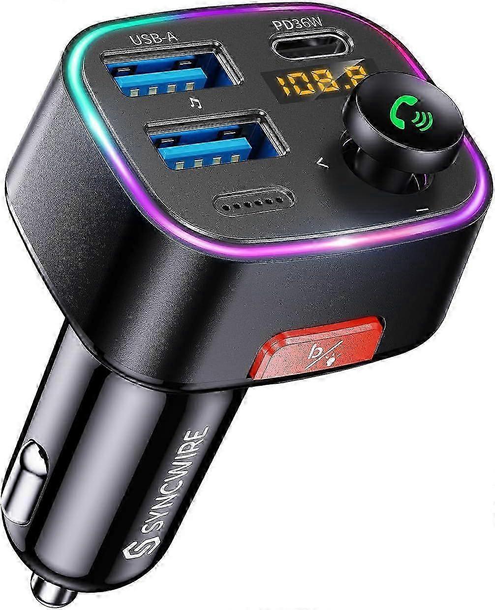 2025 Newest Bluetooth 5.4 FM Transmitter Car Adapter 48W (PD 36W & 12W) [Light
