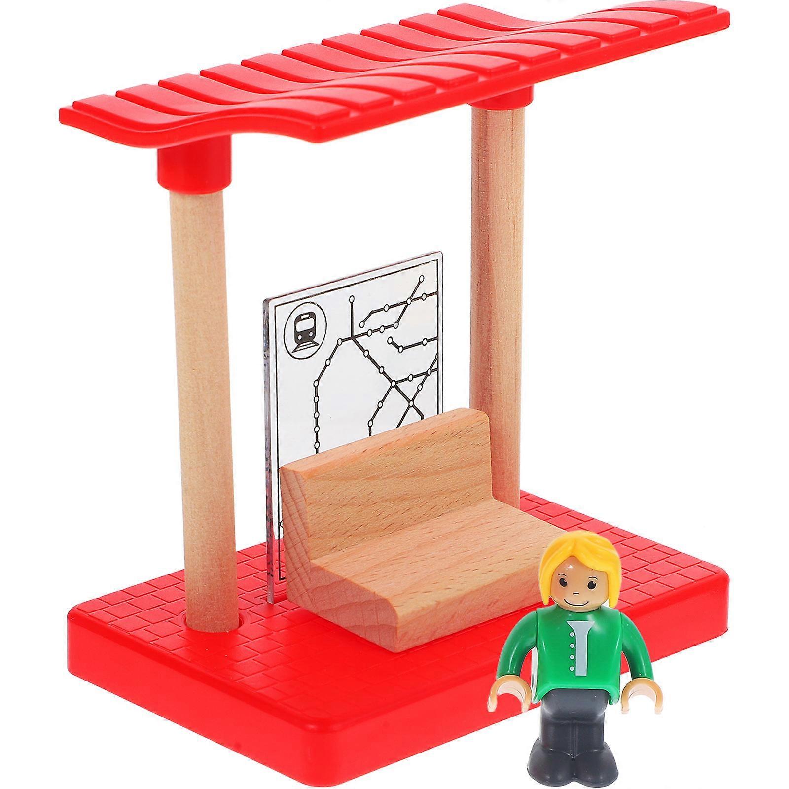 Wooden Train Station Platform Toy for Kids 4Sets Mini Model