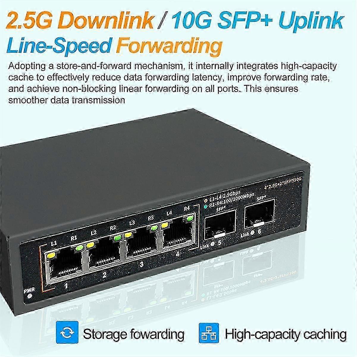 2.5g Ethernet Network Switch Lan Hub 4x2.5g+2x10g Sfp+ Uplink Port ...