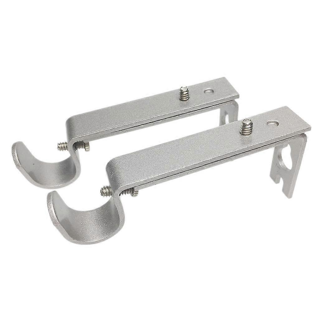 2 Pieces Adjustable Metal Curtain Pole Rod Wall Bracket Hook Holder Silver