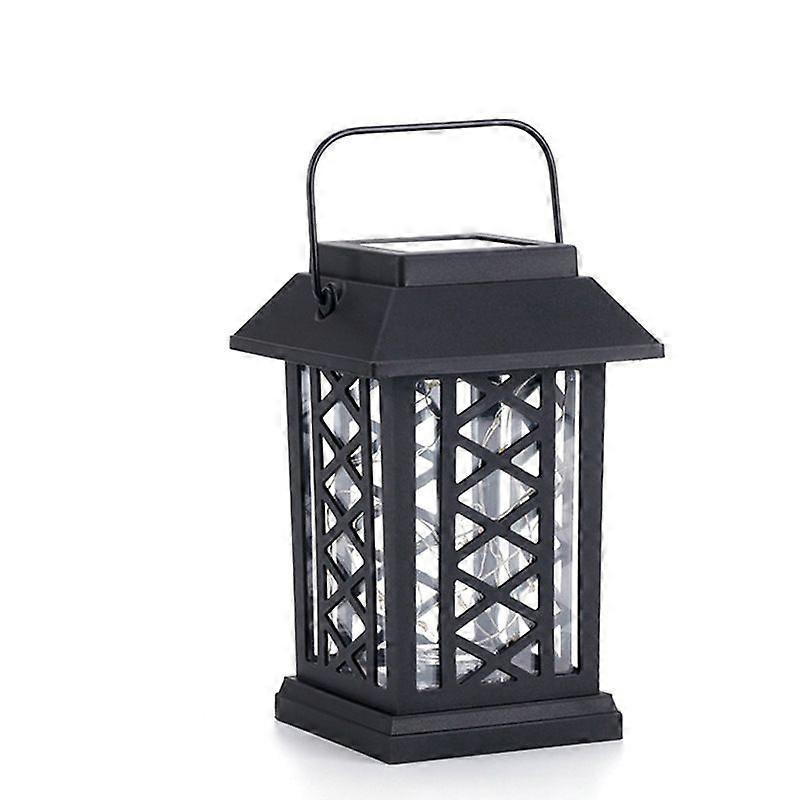 Matte Black Outdoor Decorative Solar Lanterns with LED Candle Lighting Waterproof Flickering Effect (Height 17.50cm)