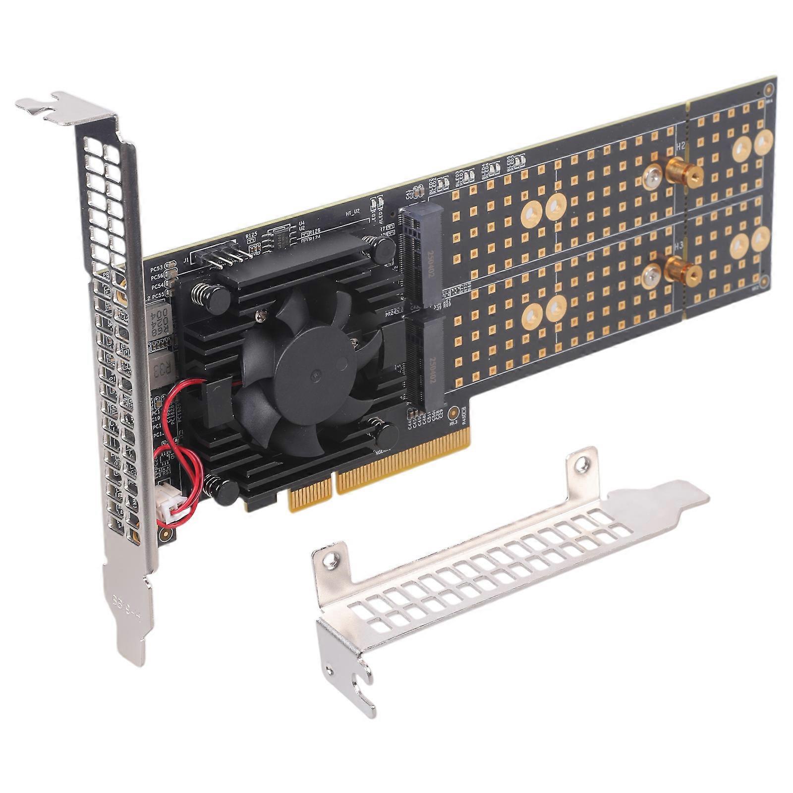 Four M.2 NVMe PCIe3.0 Expansion Card With Hardware Level SSDs Support Active Cooling System Double Brackets Compatibility Multicolor