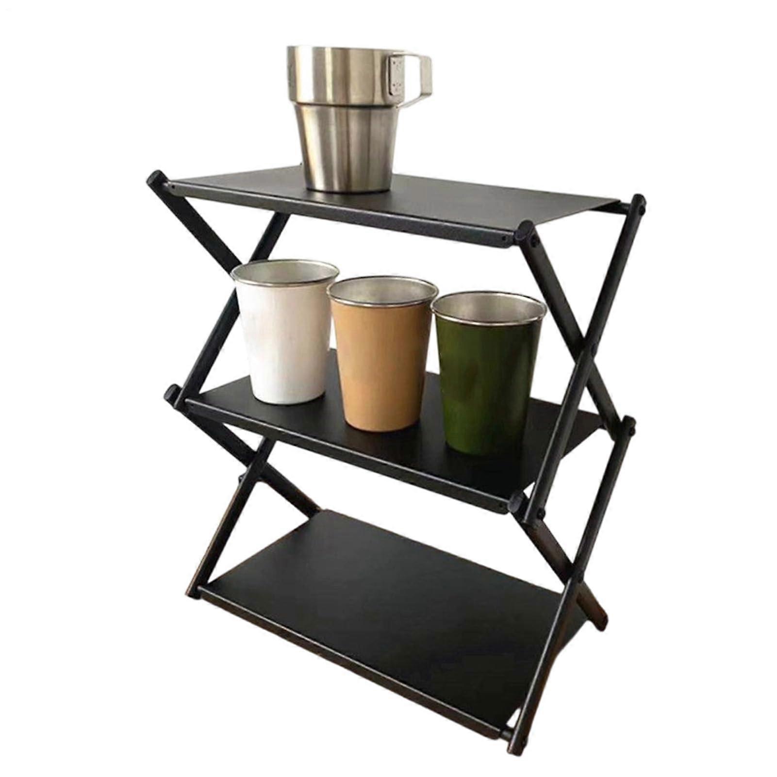 Camping Rack 3Tier Folding Portable Organizer, Camping Table Shelf For Tent RV Picnic Hiking Backpacking Patio Backyard