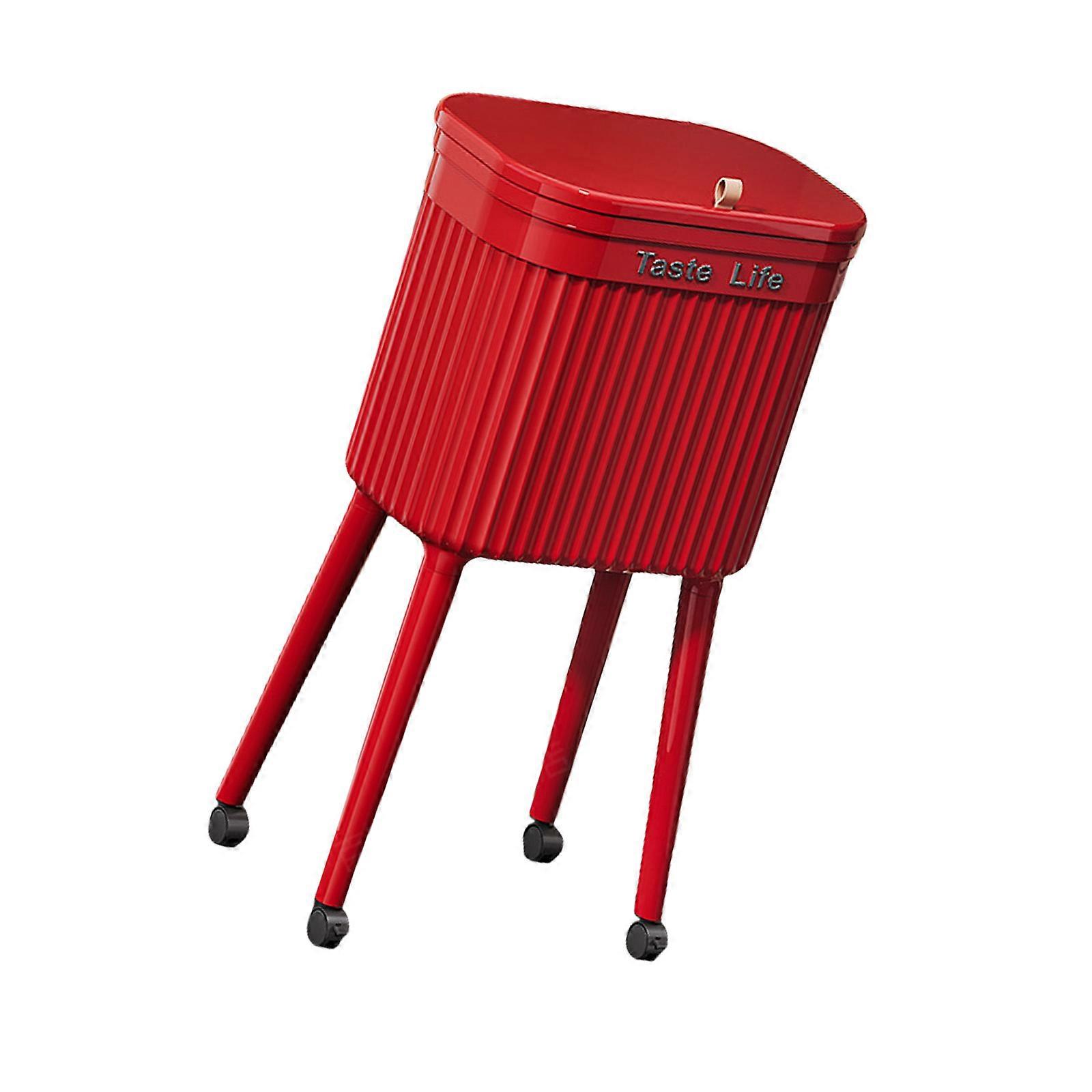 Kitchen Tall Trash Can With Foot Pedal Large Capacity Removable Lid Smooth Gliding Casters Space Saving Design  Red