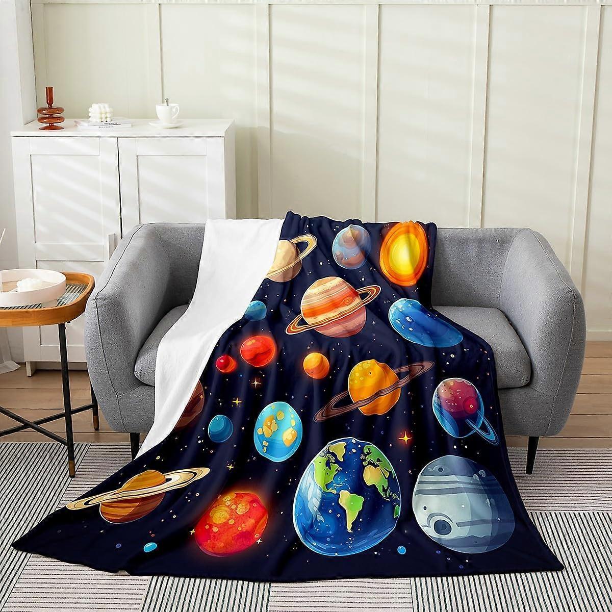 Solar System Flannel Fleece Throw Blanket 60x80 Twin All Season Sofa Couch Galaxy Universe Planets