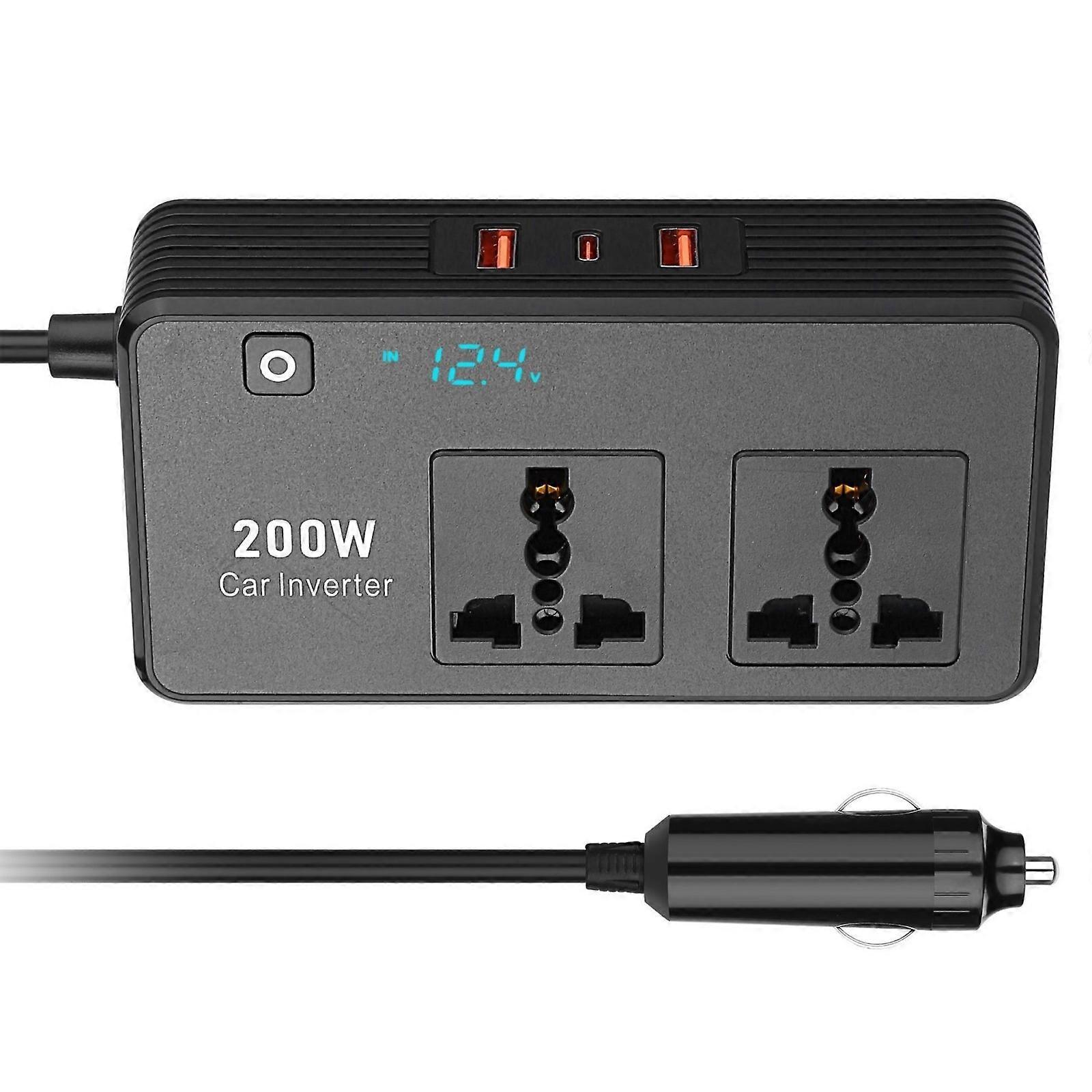 Power Inverter High Efficiency 200W Car Power Converter With Digital Monitoring And Multi Port Charging Functionality Multicolor