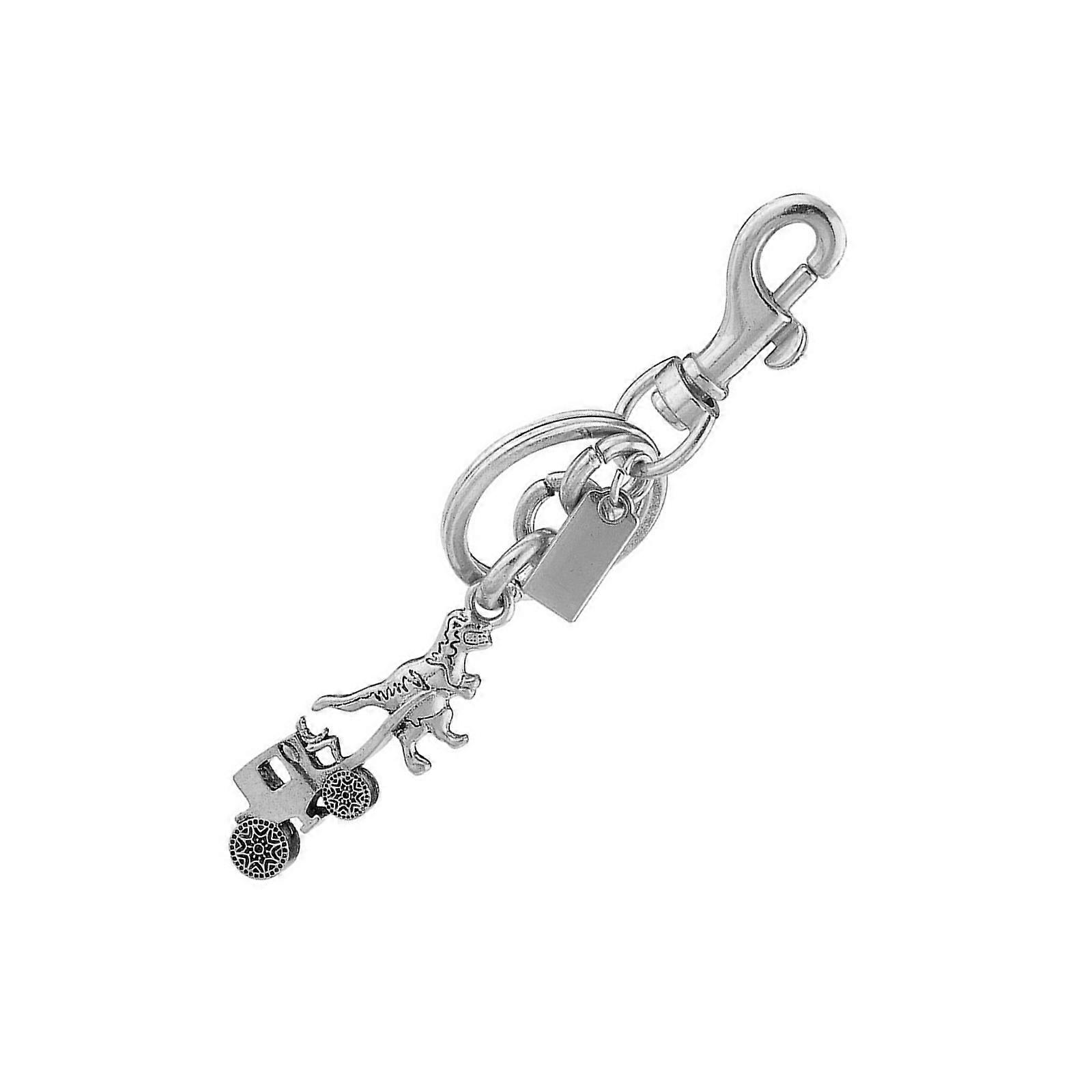 Cartoon Dinosaur Pulling Cart Keychain Compact Alloy Key Organiser Key Holder Ornament for Travel Enthusiasts  Silver