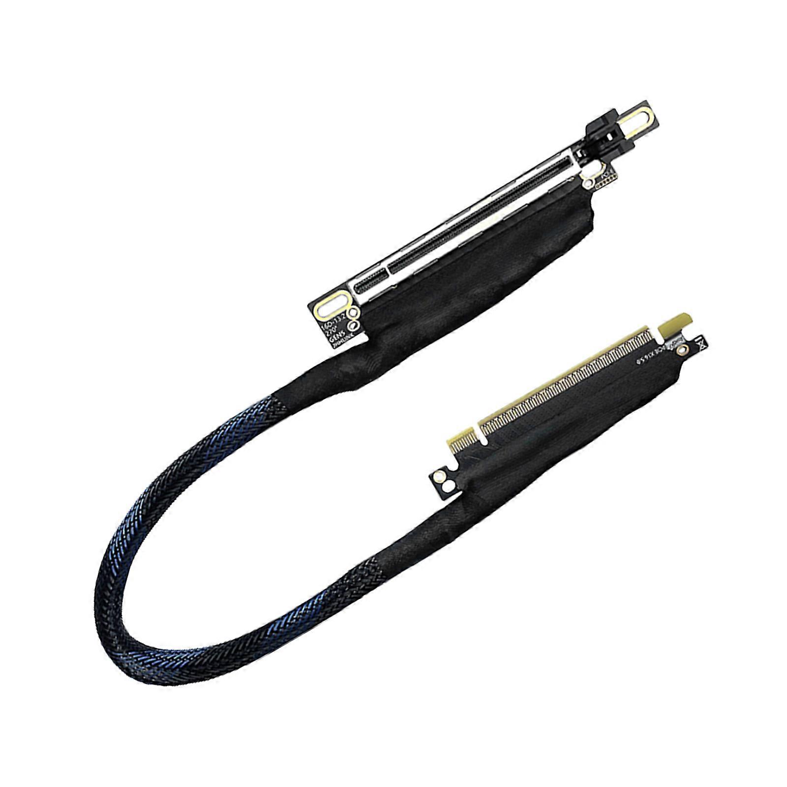 Cabo extensor gráfico PCIe 5.0 x16 flexível de 270 graus com terminal revestido em prata, cabo com revestimento trançado, entrada à esquerda, saída à esquerda, multicolorido