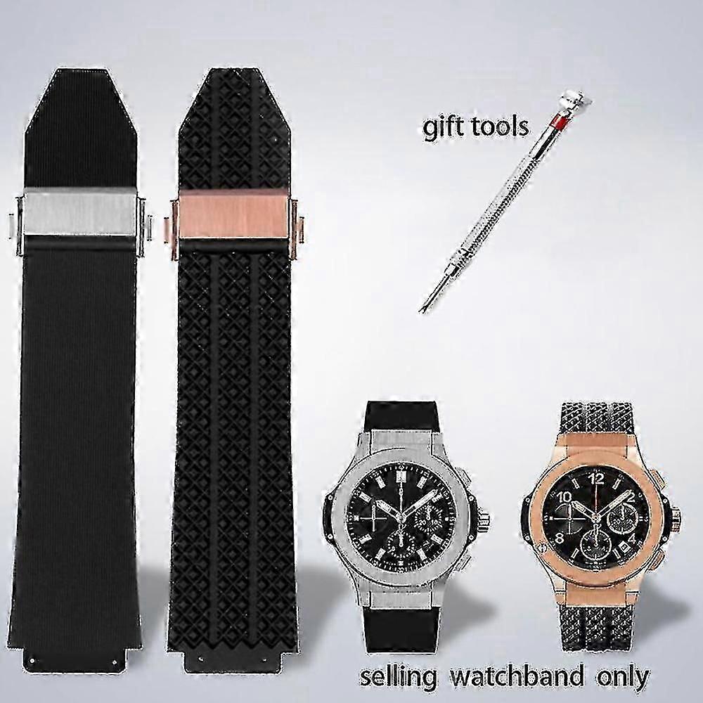 רצועת שעון עבור Hublot Big Bang סיליקון 25*19 מ"מ רצועת שעון גברים עמידה למים שרשרת אביזרי שעון צמיד גומי צמיד צמיד-כחול שחור