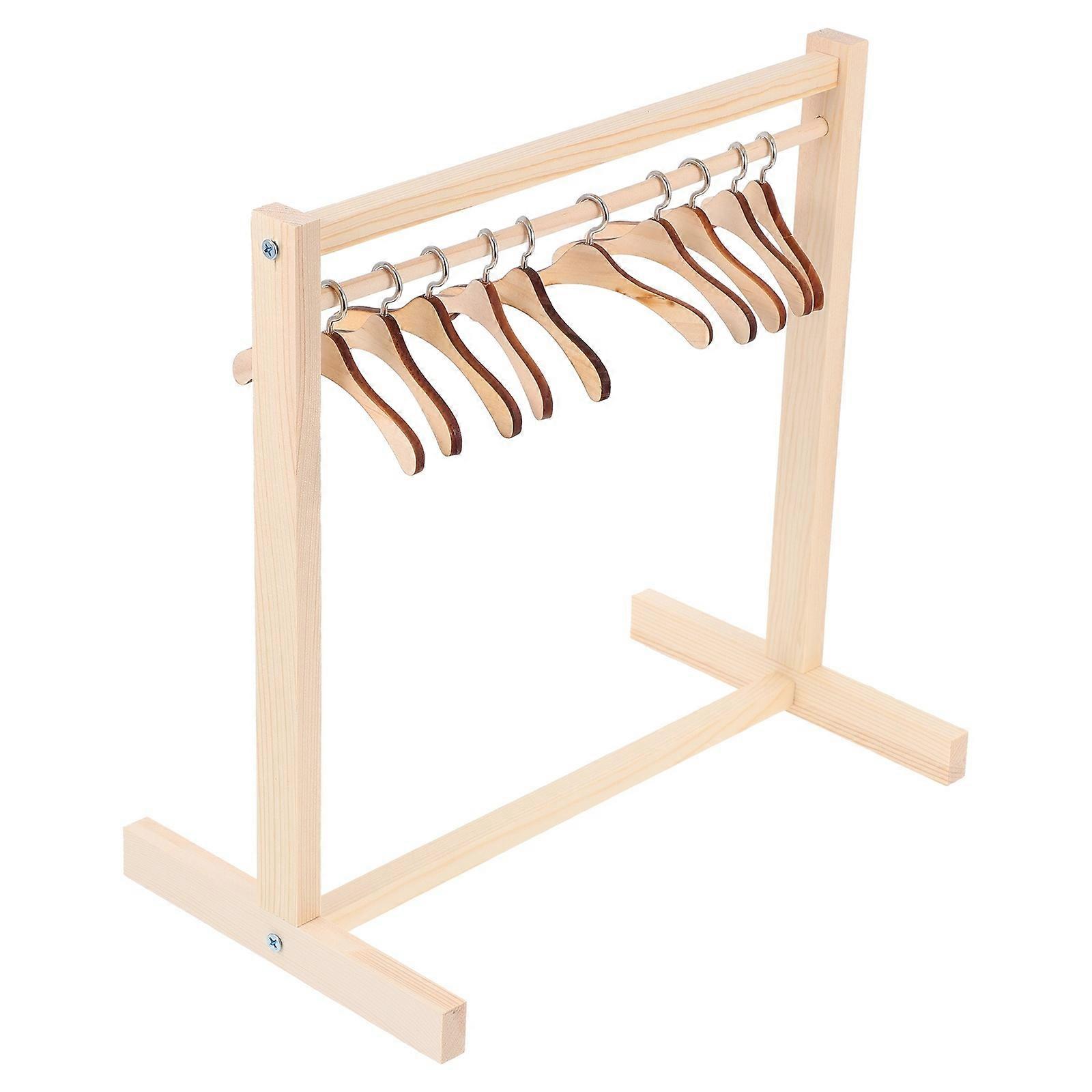 1Set Holz Puppe Garment Rack mit Kleiderbügel Puppe Kleidung Rack für Puppe Haus