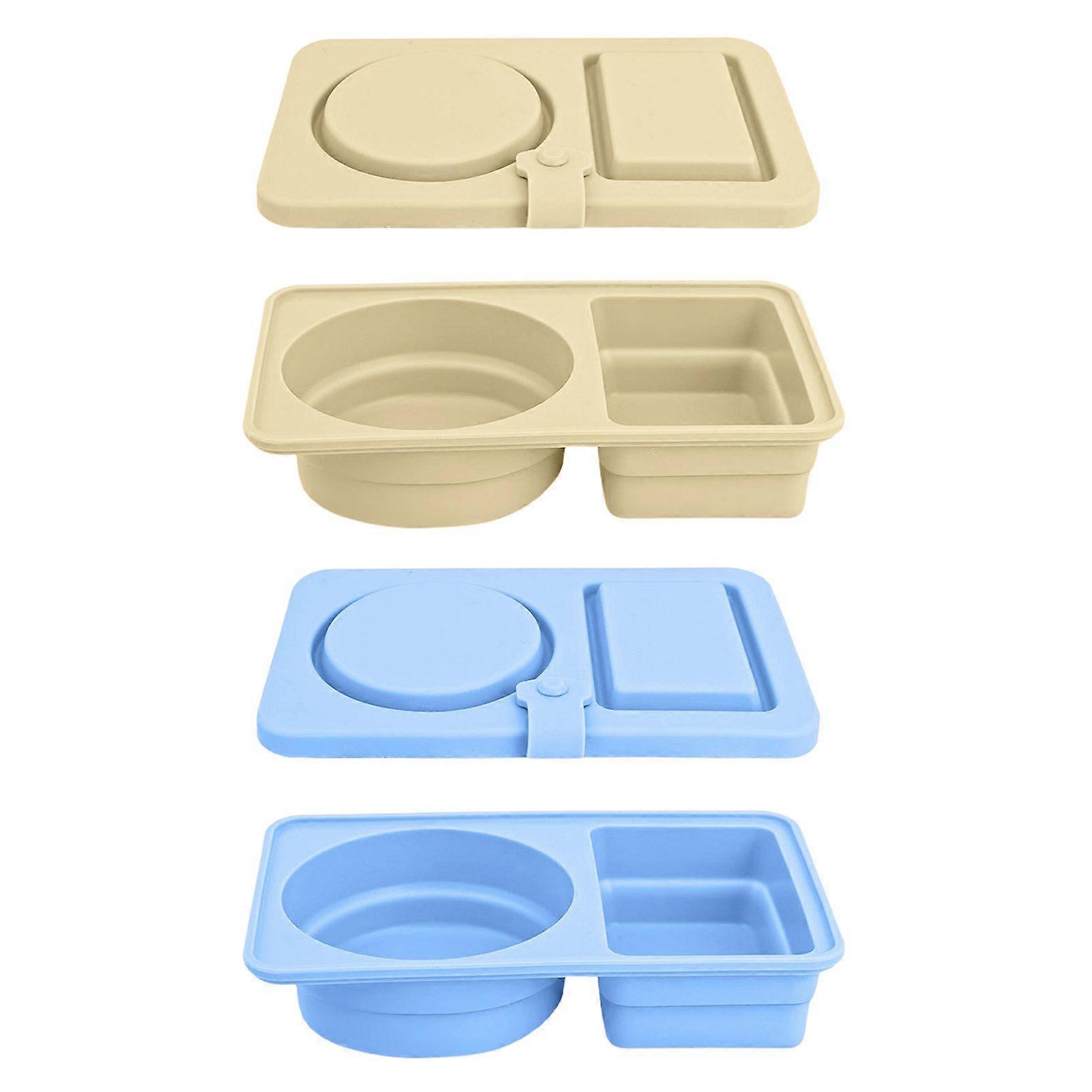 Jikaix 2/4Pcs Double Compartment Dressing Containers with Lid Foldable Silicone Sauce Box Reusable Snack Containers Stackable Condiment Box for Travel