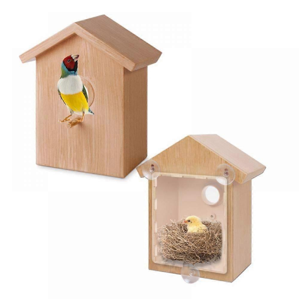 See Through One Way Mirrored Bird House - Suction Cup Window Mounted Bird Nesting Box
