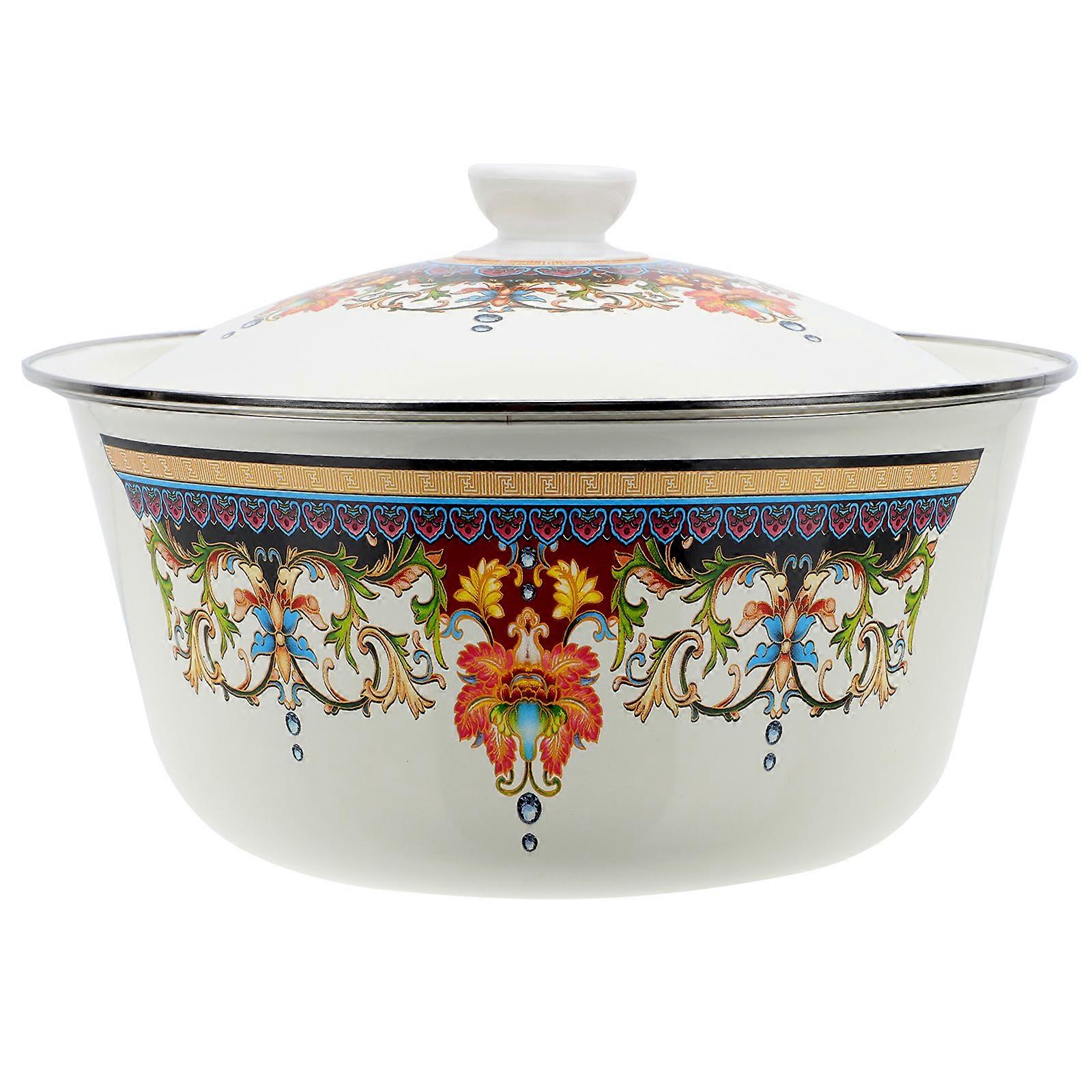 Eease Enamel Cooking Pot Round Stew Pot Large Stock Pot Soup Basin Tray Nut Tray