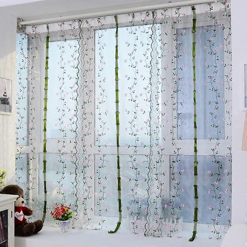 Sheer Curtains with Elegant Embroidery Balloon Design Adjustable Height Window Panel 31x19 Inch