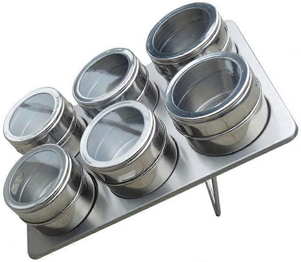 6pcs Stainless Steel Spice Rack with Clear View Containers Kitchen Organizer Set