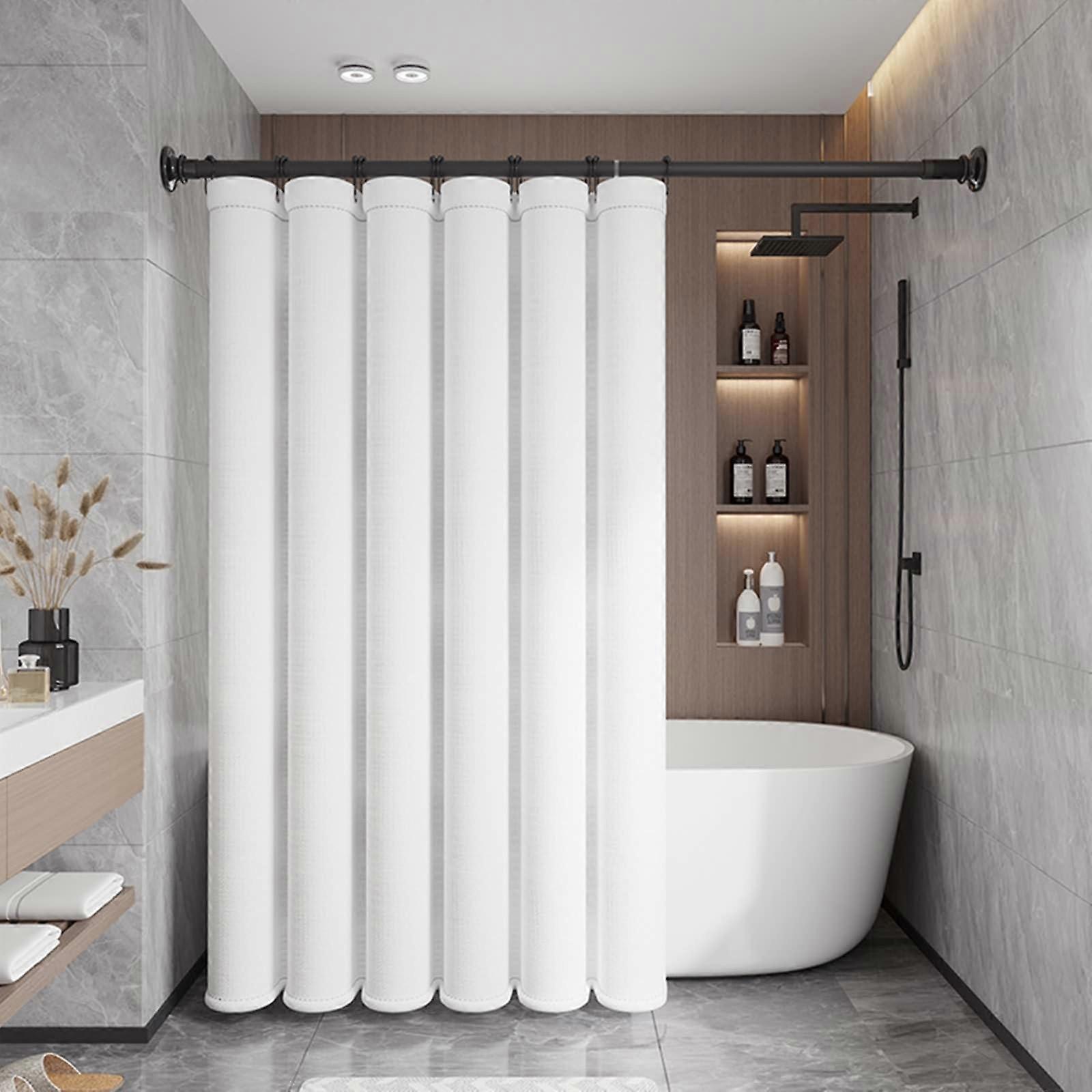 36x80 White Shower Curtain Waterproof Polyester with Rustproof Grommets and Hooks for Bathroom