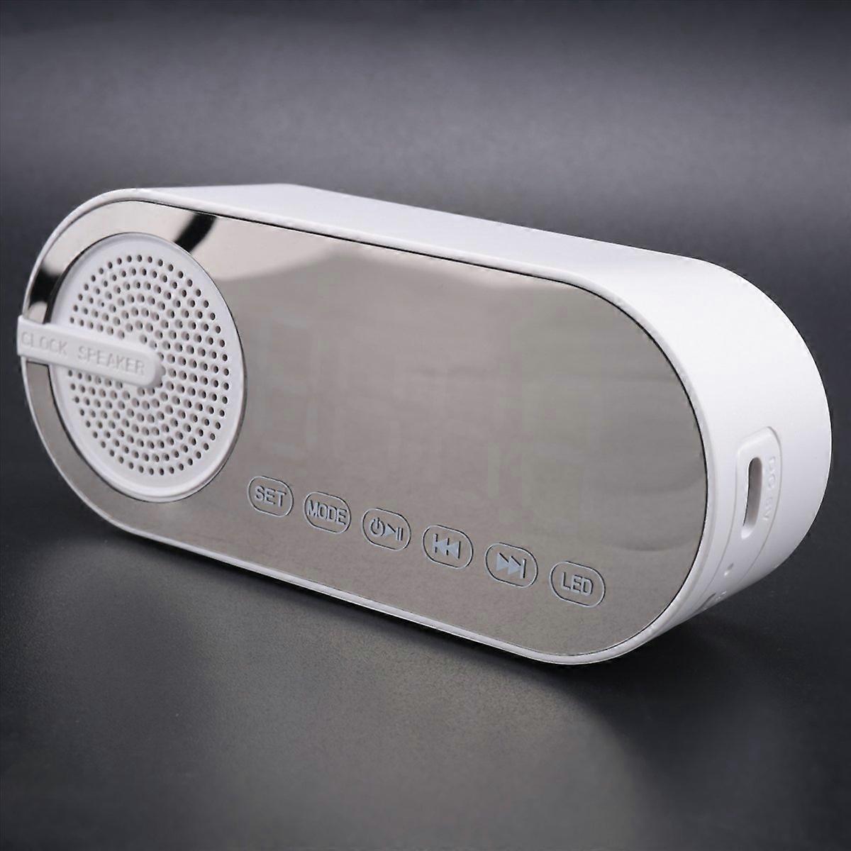 Portable Bluetooth Speaker with Digital Clock with Night Light, White