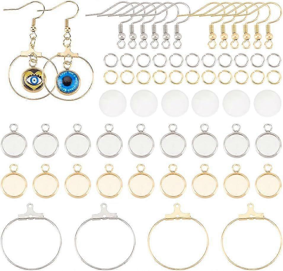2 Colors 16 Sets DIY Blank Dome Earring Making Kit 32 Pcs Hoop Earrings 40 Pcs Earring Hooks with 10mm Flat Round Cabochon Base Setting Trays for DIY 