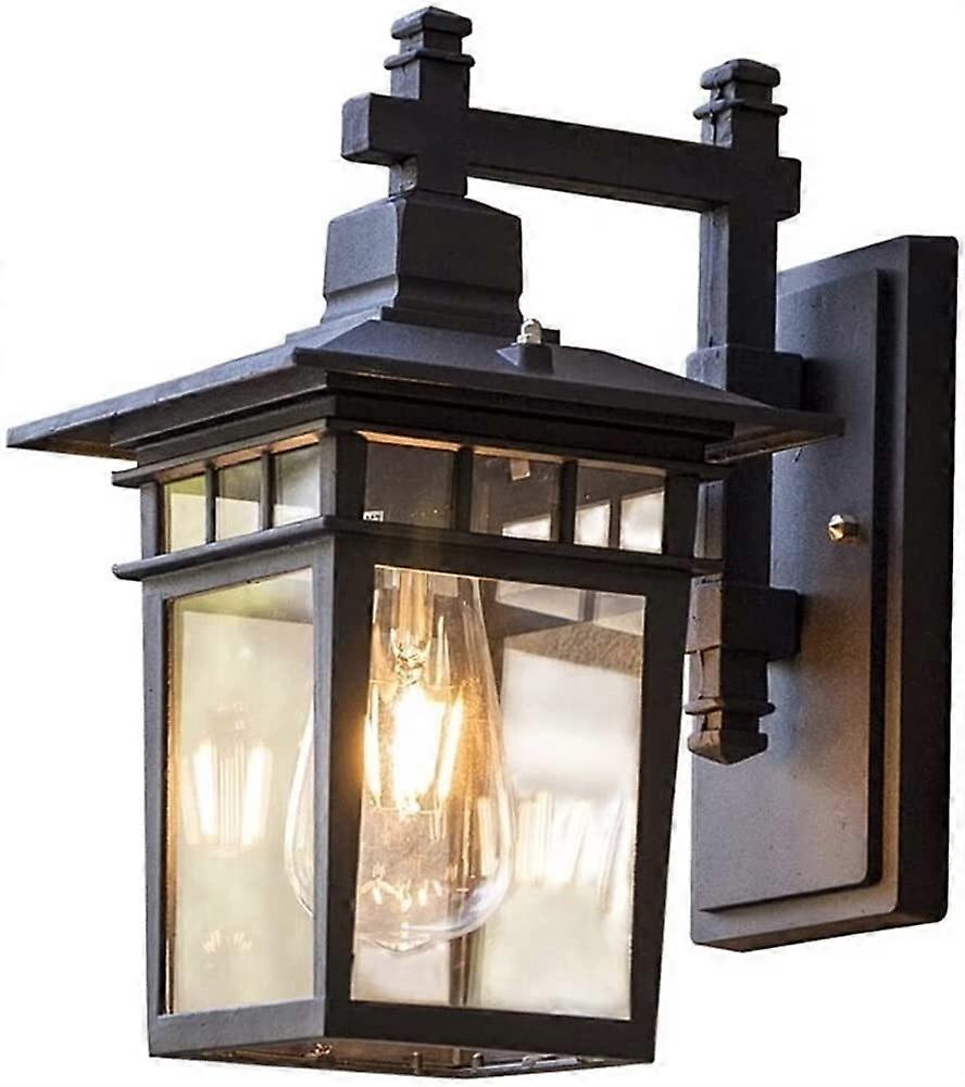 Outdoor Wall Light Retro Black Square Lantern E27 Weatherproof Clear Glass Wall Sconce