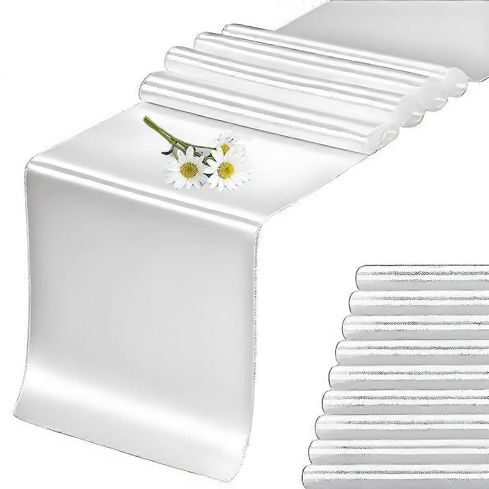 10 Pack White Satin Table Runner 12 x 108 Inch for Wedding Banquet Party Rectangle or Round Tables