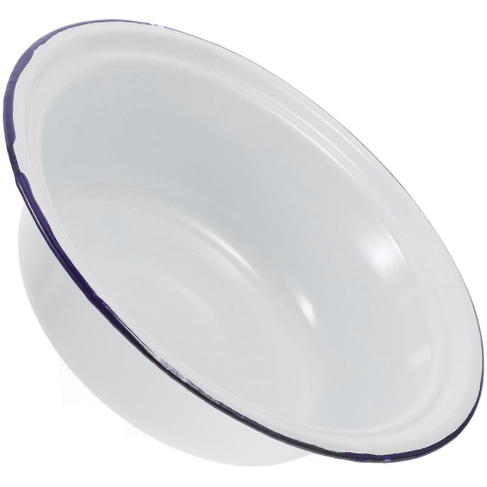 Vintage Enamel Mixing Bowl Large Deep Capacity White MultiPurpose Serving Cooking Baking