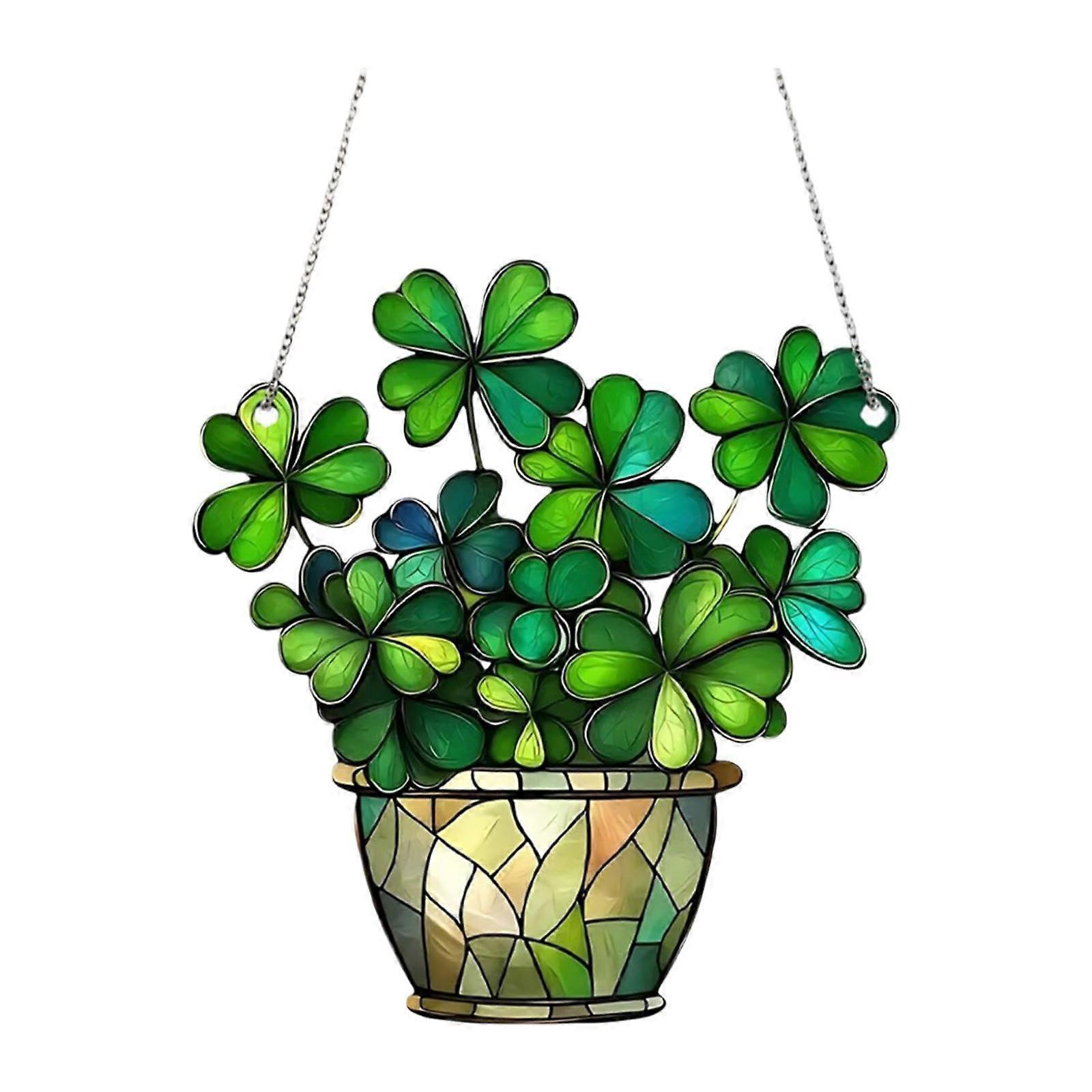 Acrylic Window Hanging Ornament with EyeCatching Green Four Leaf Clover for St Patricks Day Decor