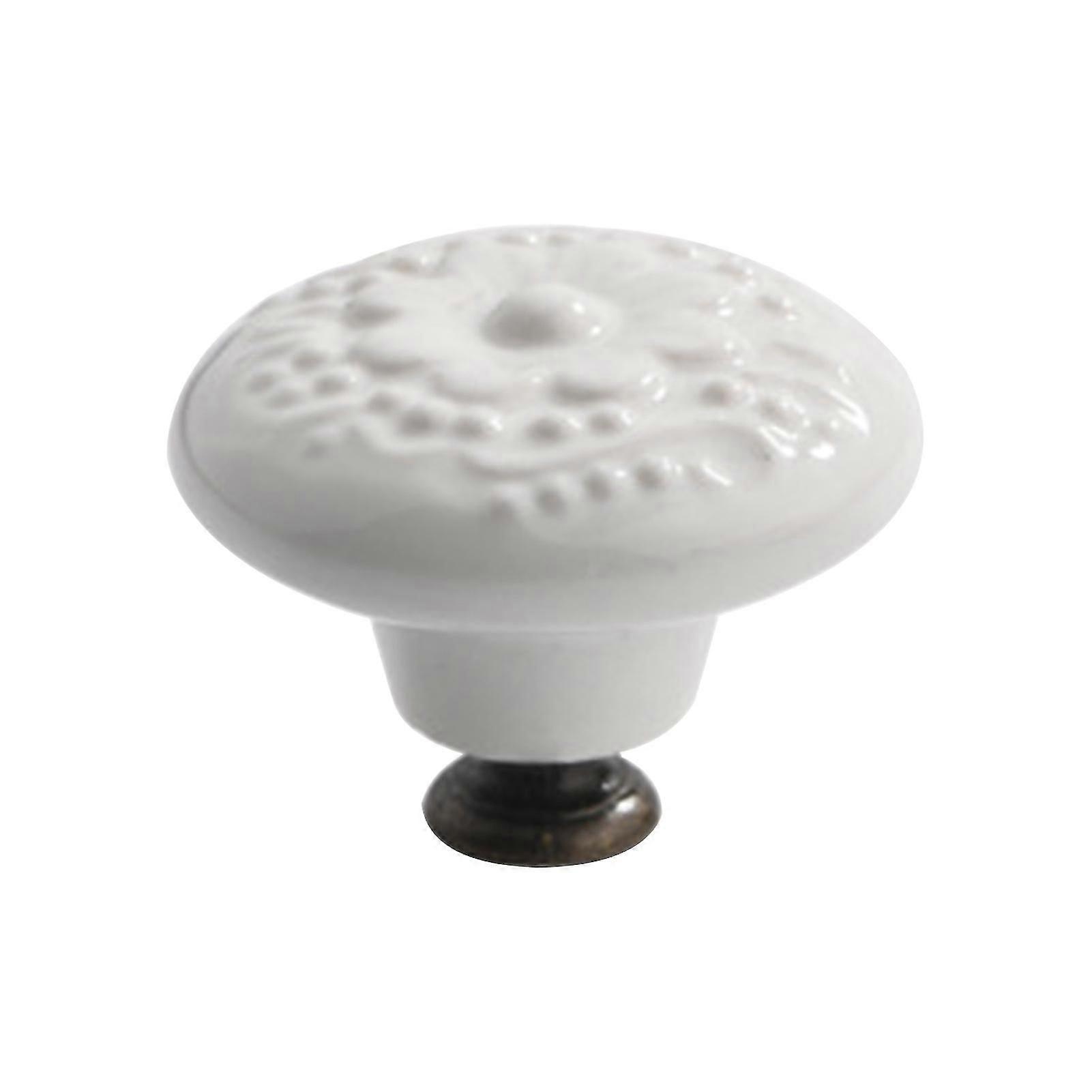 Retro Embossed Flower Ceramic Single Hole Drawer Cabinet Wardrobe Pull Handle