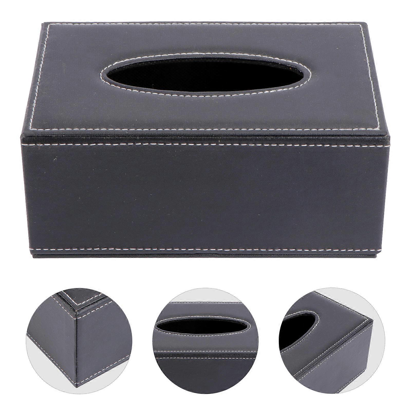 Practical Tissue Box Black PU Napkin Holder 2Pcs for Household