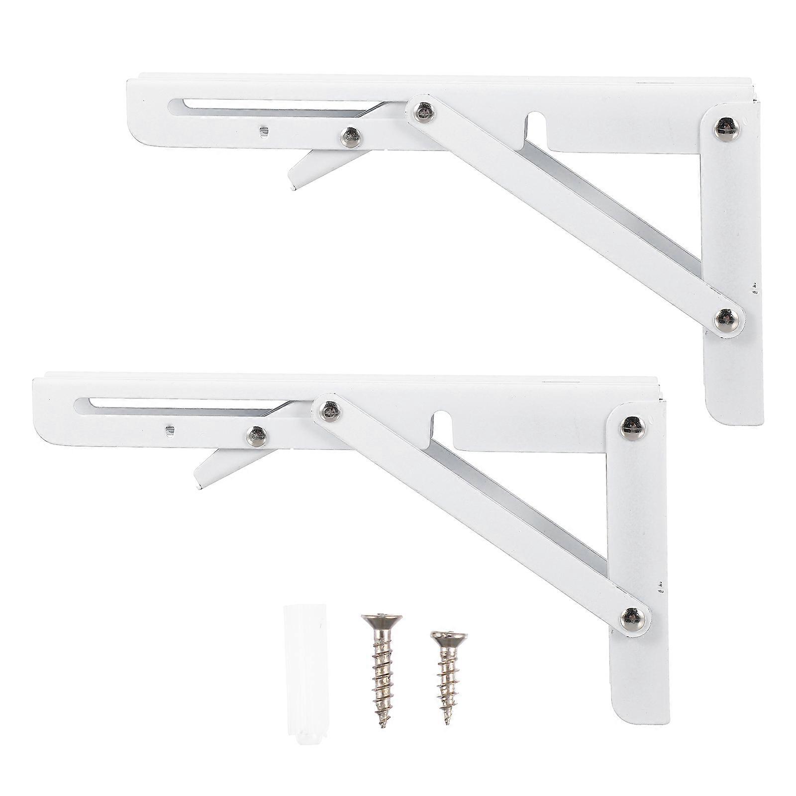 Wall Mounted Shelf Brackets 8 Inch White Spring Switch Load-Bearing Foldable Design 2Pcs